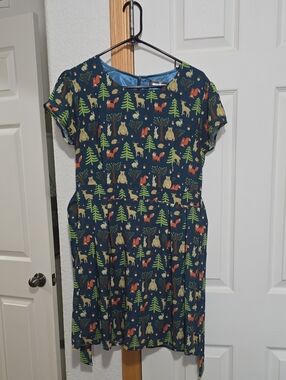 Women's Navy Maxi Dress with Woodland Animal Print